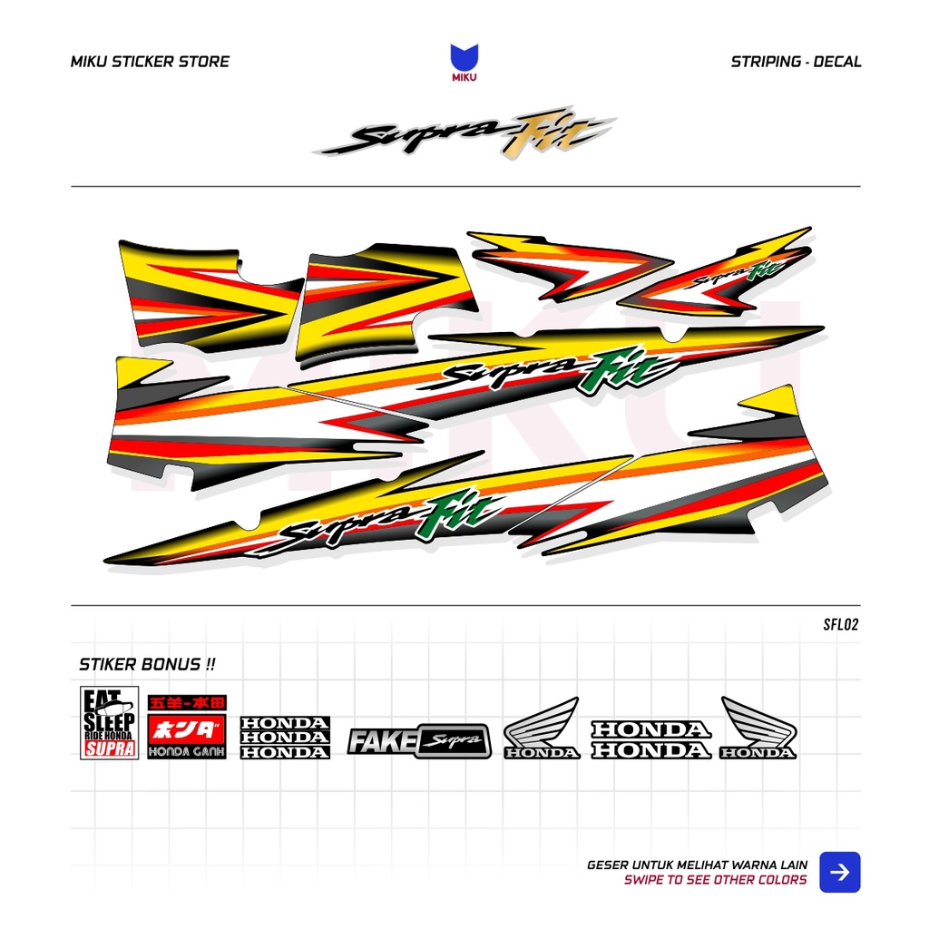 STRIPING SUPRA FIT LAMA / GRAFIS 2 / MERAH KUNING / SUPRA LAMA / OLD / WAVE 100 / STICKER SUPRA / ST