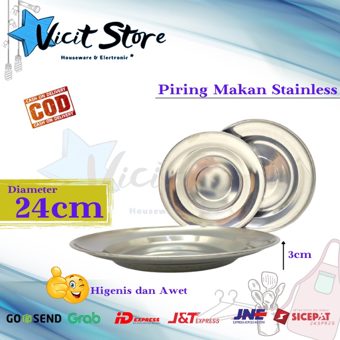 Piring Makan Stainless 22cm &amp; 24cm Bahan Tebal Dan Higienis ( Harga utk 6pcs )