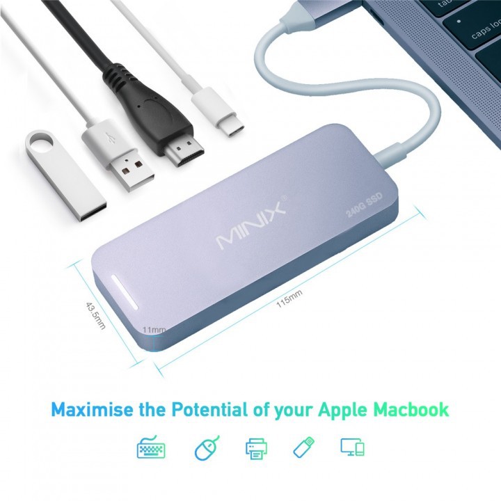 MINIX NEO S2 - USB-C Multiport 240GB SSD Storage Hub for MacBook