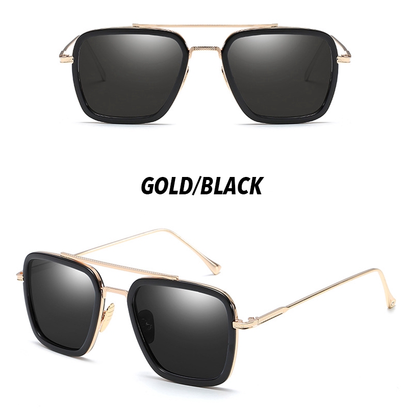 (YUZHU) Bayar di Tempat Iron Man Tony Square Kacamata Hitam Wanita/Pria Metal Sunglasses