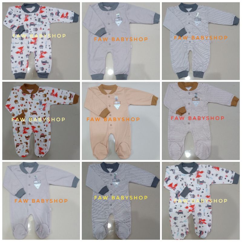 NOVA Sleepsuit / Jumper Panjang Buka / Tutup Kaki / Baju Kodok Panjang Bayi Polos / Motif Abu / Coklat SNI