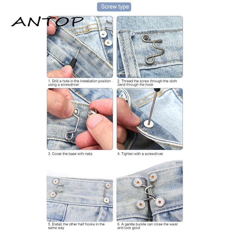 Kancing Jeans Logam Adjustable Daisy Kancing Pengait Celana untuk Pengecil Lingkar Pinggang Celana ANTOP