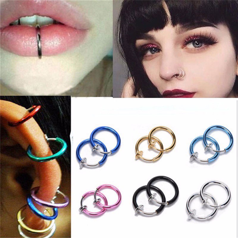 Anting-anting Cincin Hidung Unisex Cincin Bibir Klip-on Gothic Punk