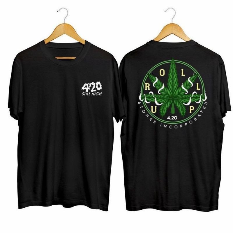 Fourfashion Kaos Pria Kaos Distro 420 ROOL UP DB Black BC153