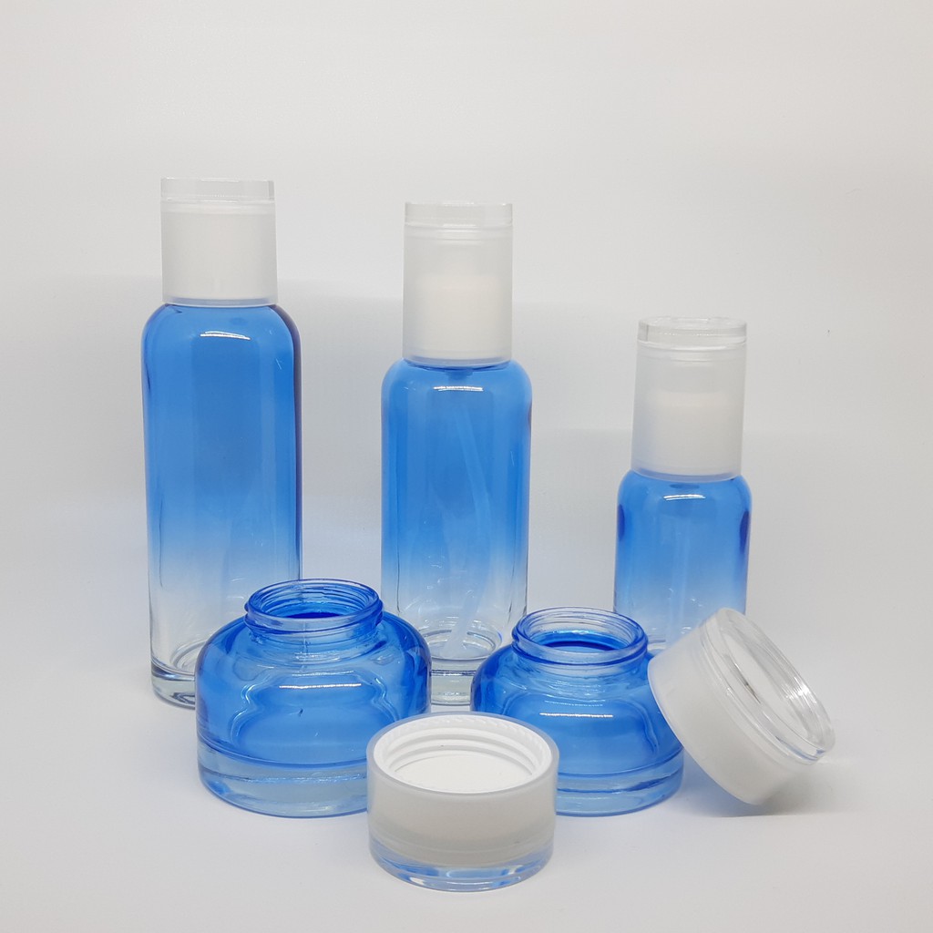 Botol Kaca  Kosmetik  Ekslusif Blue White Shopee Indonesia