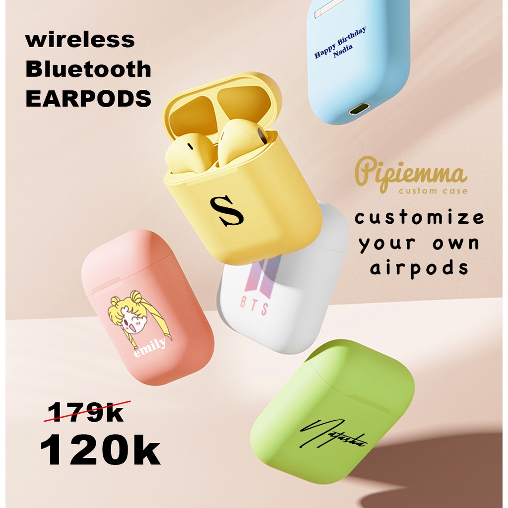 Custom Earpods earbuds TWS Wireless Bluetooth Kado Souvenir