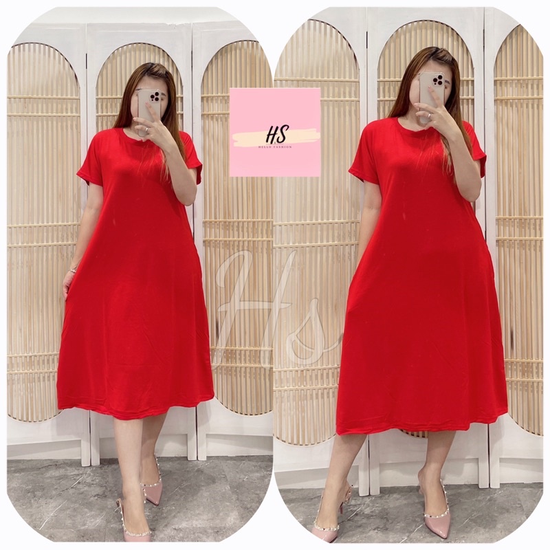 DRESS KANTONG BATWING POLOS OVERSIZE/BY HS