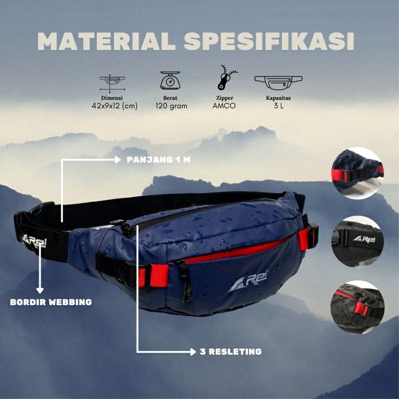 Tas Selempang Pinggang Pria AREI Xtrail Waterproof WaistBag Pria Anti Air Anti Sobek Premium Webing Bordir Murah