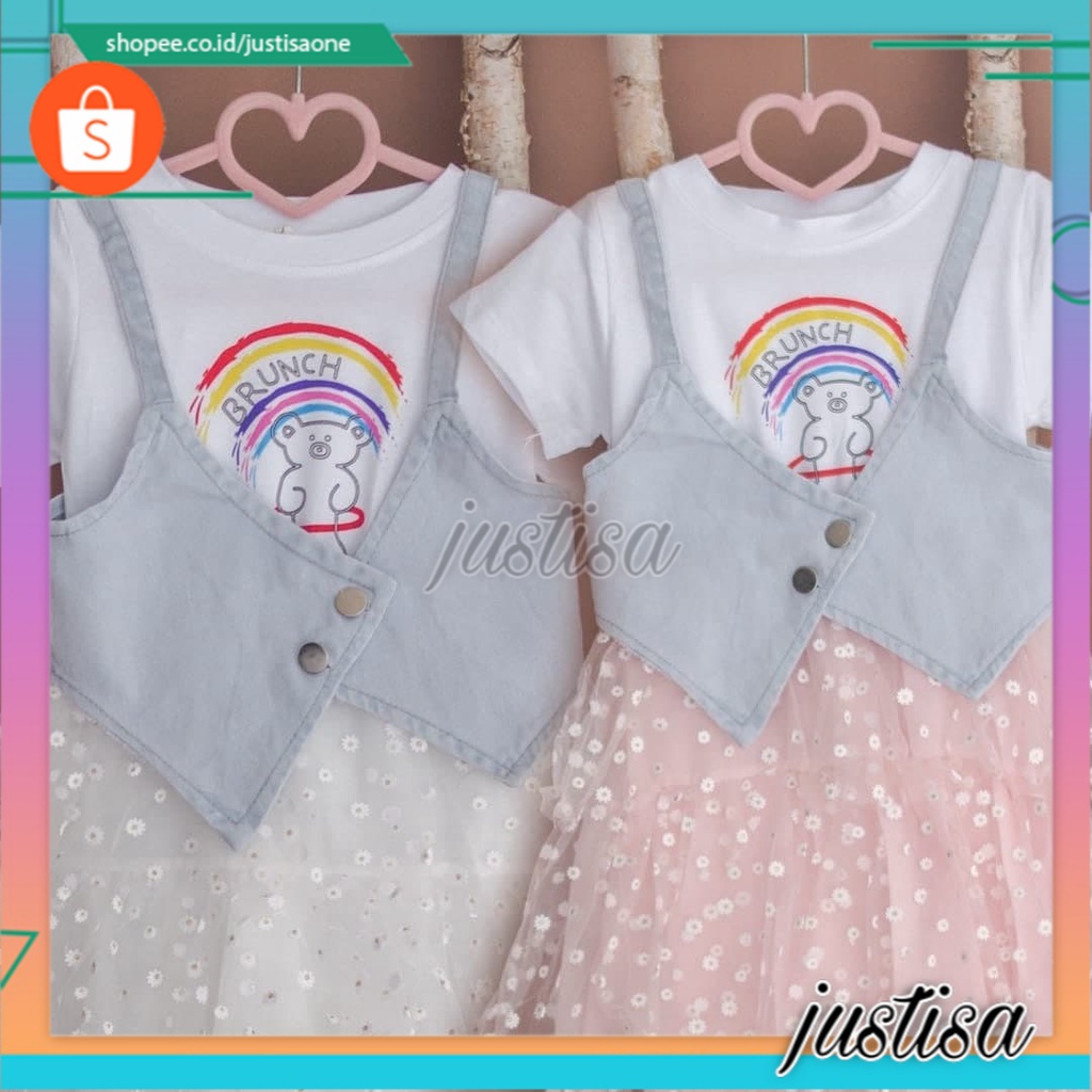 Promo !! dress anak perempuan import - dress simple anak perempuan import - dress 2in1 baby bear bunch tutu  uk 2-5th