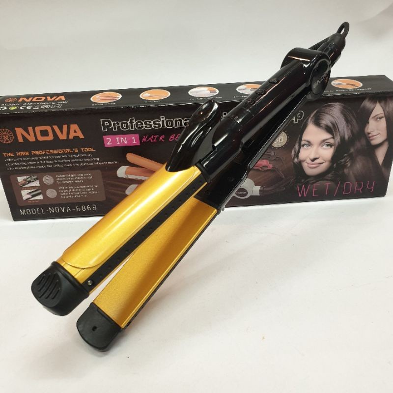 TARABABYSTORE-Alat Catokan Rambut Keriting Curly Dan Lurus 2in1 Nova 6868T