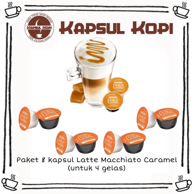 

Paket 8 Kapsul Kopi Latte Macchiato Caramel Nescafe Dolce Gusto Import Coffee Capsule