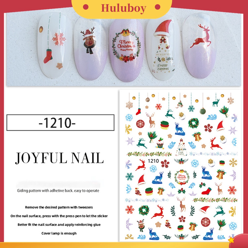 Huluboy Huluboy♡ 11pcs / Set Stiker Kuku Motif Natal 3D Warna-Warni Untuk Musim Dingin