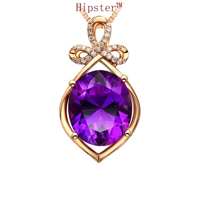 Top-Selling Product Fashion Luxurious Style Amethyst Full Diamond Pendant 18K Gold Necklace