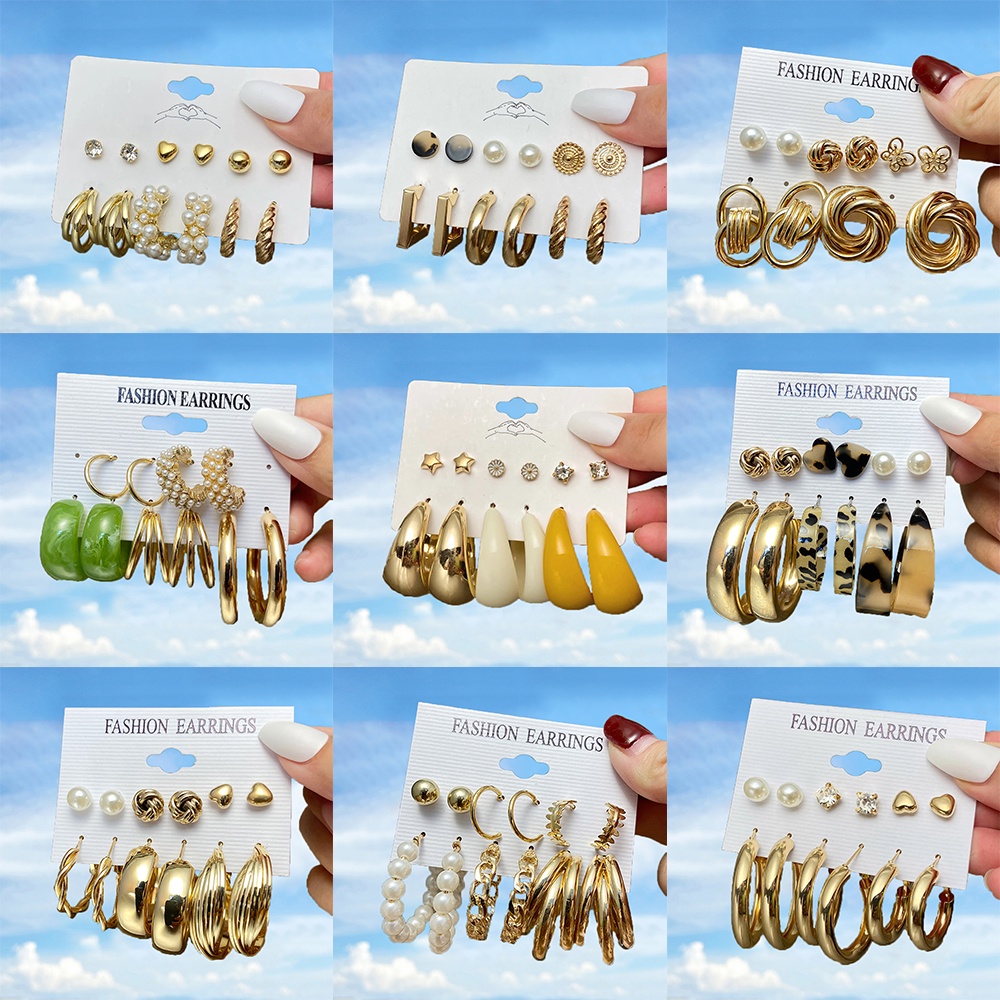 Fashion Pearl Earring Set Luxury Butterfly Love Heart Gold Stud Earrings Resin Hoop Earrings Women Jewelry Accessories
