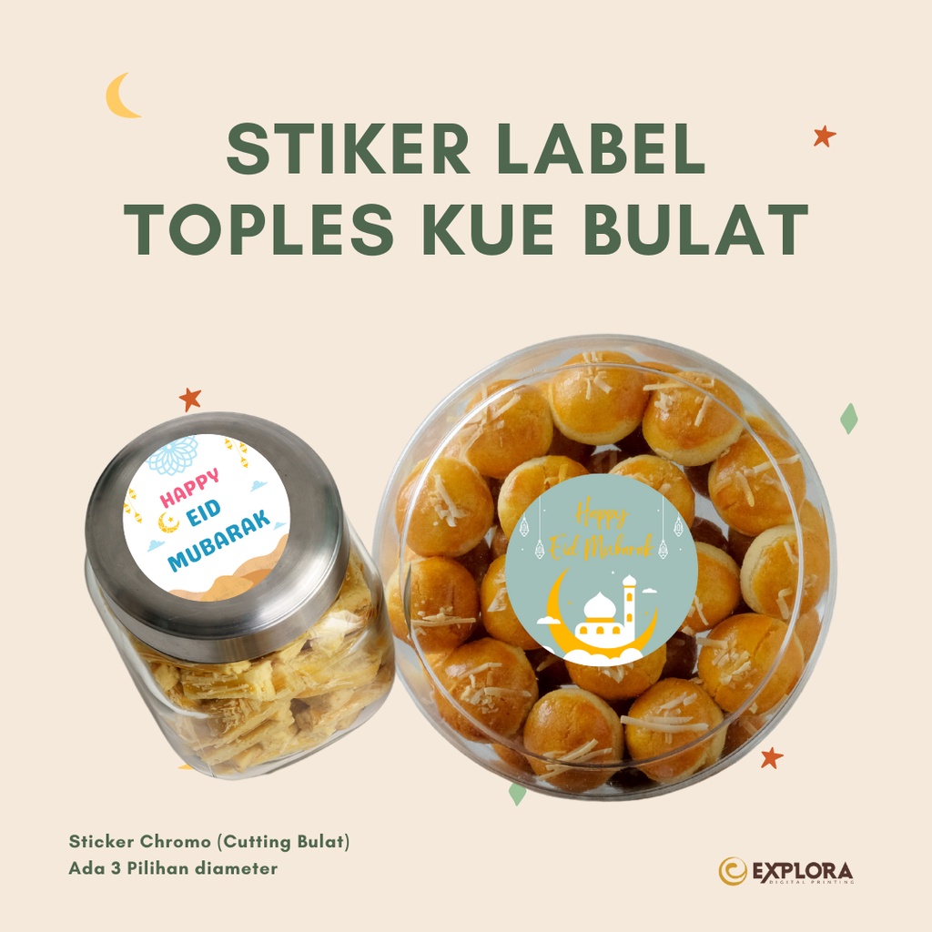 

[Bulat] Sticker Toples Kue Kering Lebaran 2025 Idul Fitri 1446H Label Toples Kue Custom