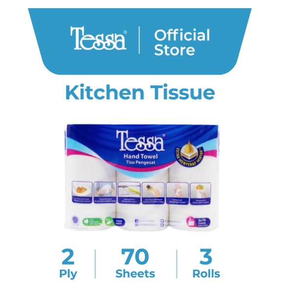 TESSA TISSUE DAPUR KITCHEN TOWEL TISSUE MINYAK TISU 70S 3 ROLLS