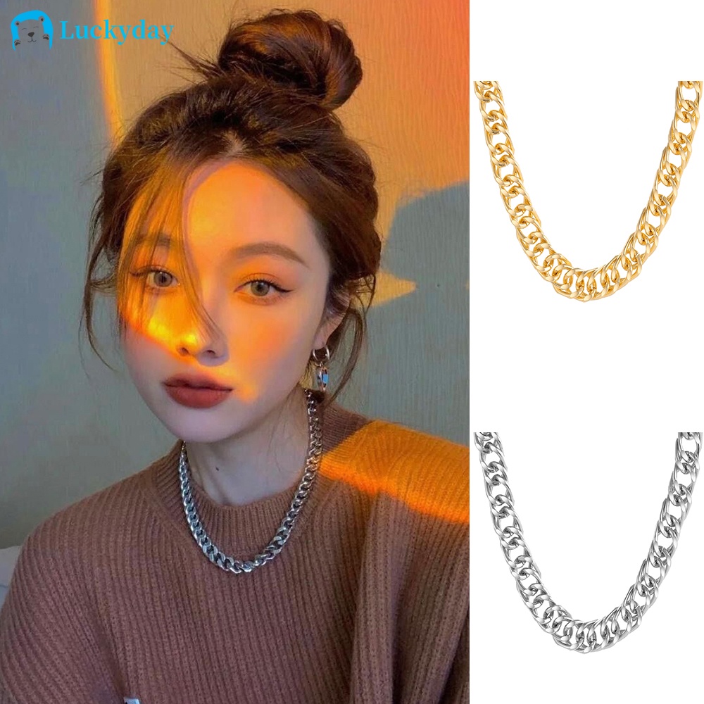 YEEZII Kalung Choker Rantai Tebal Warna Emas Silver Gaya Retro Untuk Wanita