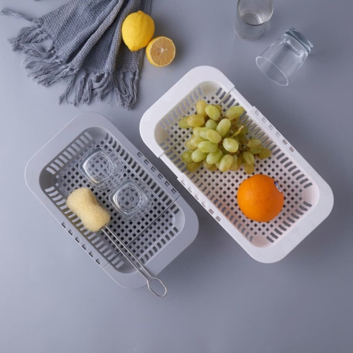 Retractable Tray Basket Rak Pengering Piring Buah di Kitchen Sink