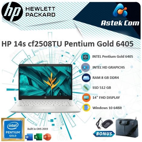 HP 14s cf2508TU Pentium Gold 6405 8GB 512ssd W10 14.0FHD Blit SLV