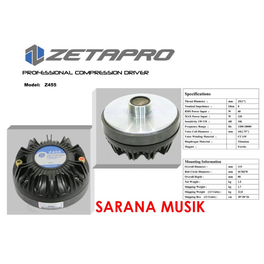 TWEETER ZETAPRO Z455 Driver Tweeter Twiter Zetapro Z 455 Original