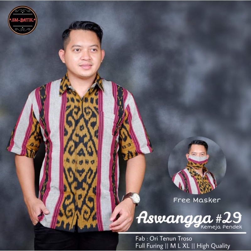 ASWANGGA PEN 29 Kemeja Baju Batik Pria Atasan FULL FURING Solo Lengan Pendek KATUN HALUS ORI TENUN T