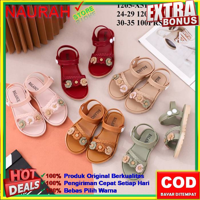 Sendal Anak Balance 1205 X51 Size 30 - 35 Kecil Sandal Jelly Import Size Motif Bunga &amp; Tali Original Empuk Lentur