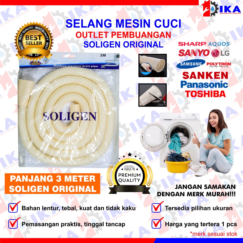 Selang mesin cuci OUTLET 3m / PEMBUANGAN AIR KOTOR DARI MESIN CUCI / SOLIGEN 100%