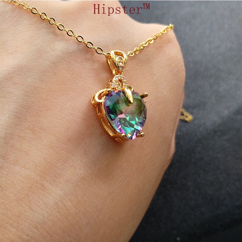 Hot Fashion Romantic Heart-Shaped Colorful Gold Pendant Necklace