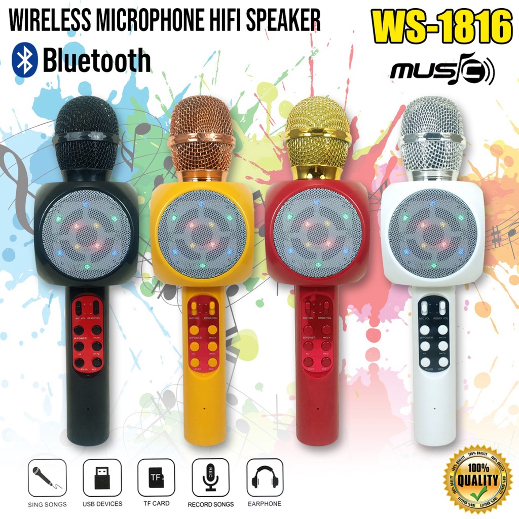 Mic Smule KTV Karaoke MP4 Microphone Wireless Portable Bluetooth LED WSTER WS1816 , WS-1816