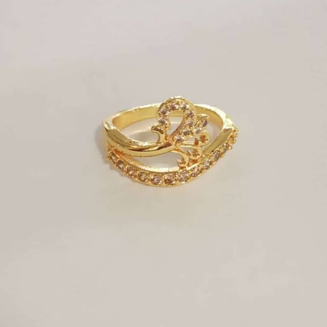 Cincin wanita fashion motif daun bunga perhiasan wanita Titanium gold 18k