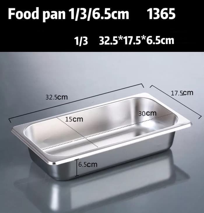 Food pan prasmanan Stainless ukuran 1/3 tinggi 6.5CM / Wadah Stainless