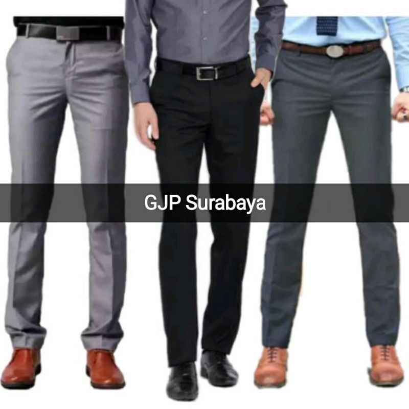 celana kantor formal kerja bahan tebal pria slimfit size 27 - 44