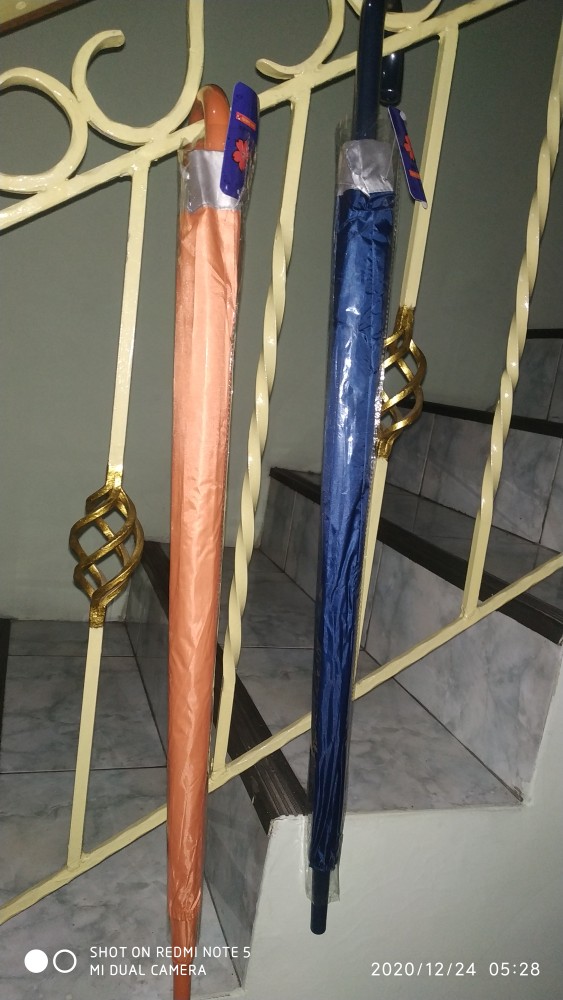 [polos] Payung Standar Gagang J Sarung Kain Lapis Silver - Orange