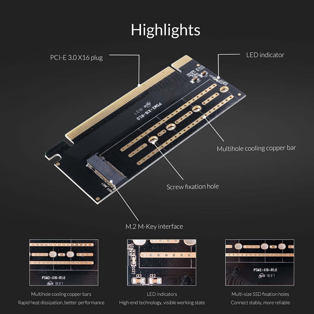 Orico M.2 NVME to PCI-E 3.0 X16 Expansion Card - PSM2-X16 - Black