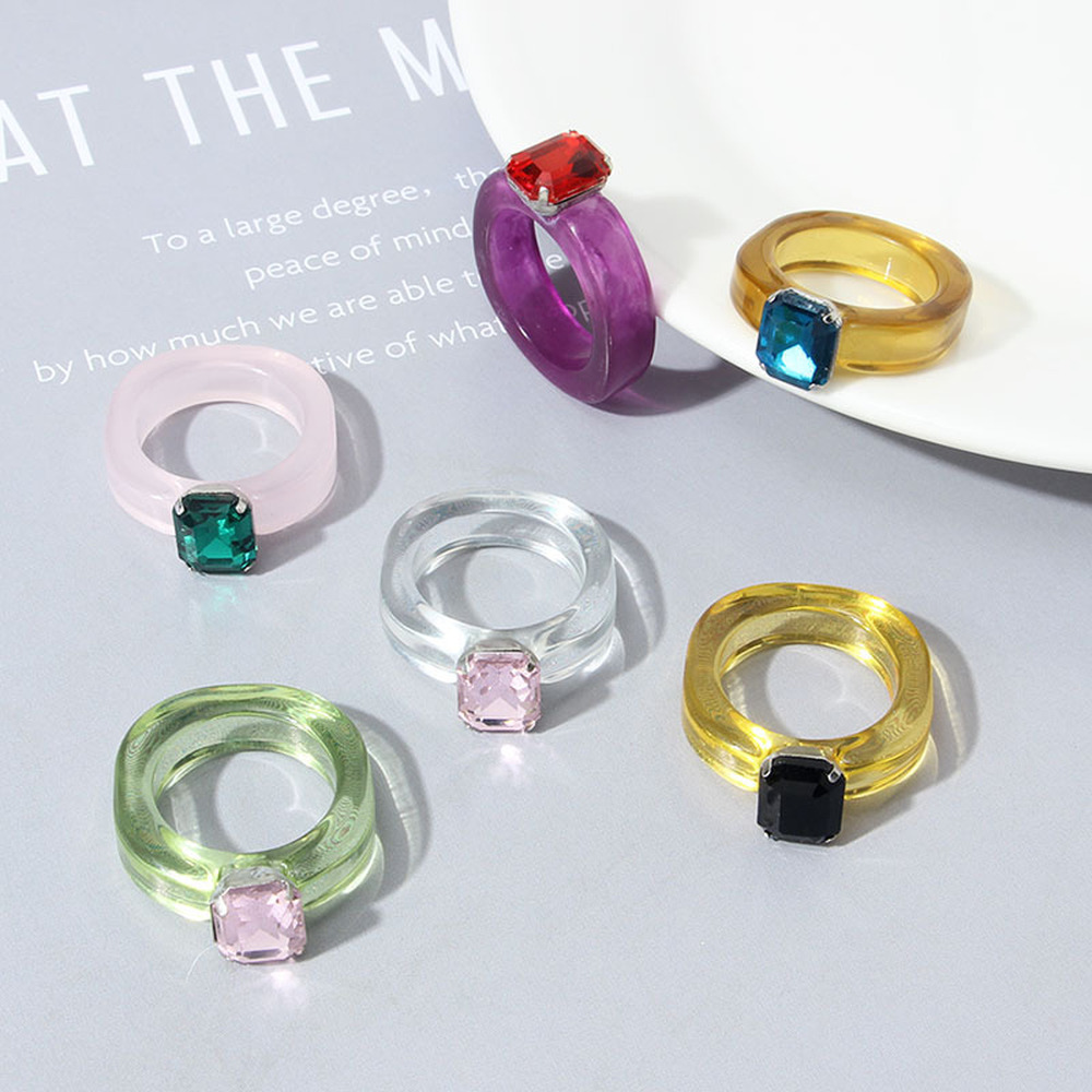 Transparent Resin Rings Index Finger Ring Fashion Cute Macaron Diamond Acrylic Ring