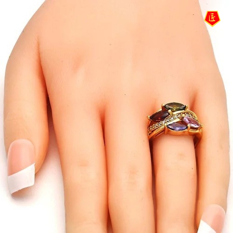 [Ready Stock]Colored Gems Diamond 18K Gold Ring