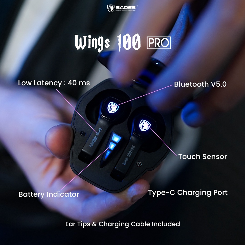 Sades TWS Wings 100 Pro Earphone - Gaming Earphone