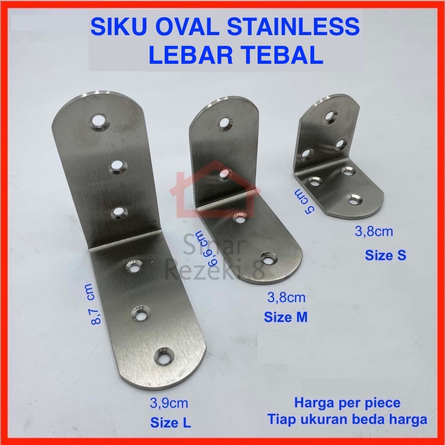 Siku Oval STAINLESS Lebar Tebal Plat Penyangga Ambalan Rak Lemari Bracket