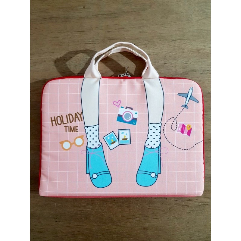 TAS LAPTOP JINJING 12” &amp; 14&quot; SERI KAKI (CUSTOM NAMA)