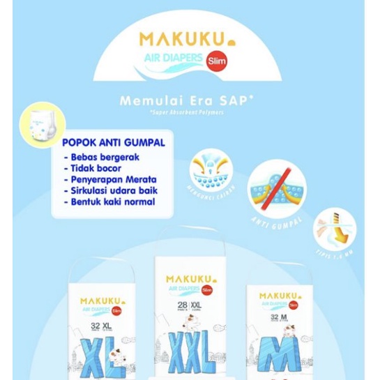 Makuku Air Diapers NB28 Tape,S38 Tape, M36 Tape,M32 Pants, L34 Pants, XL32 Pants,XXL28 Pants