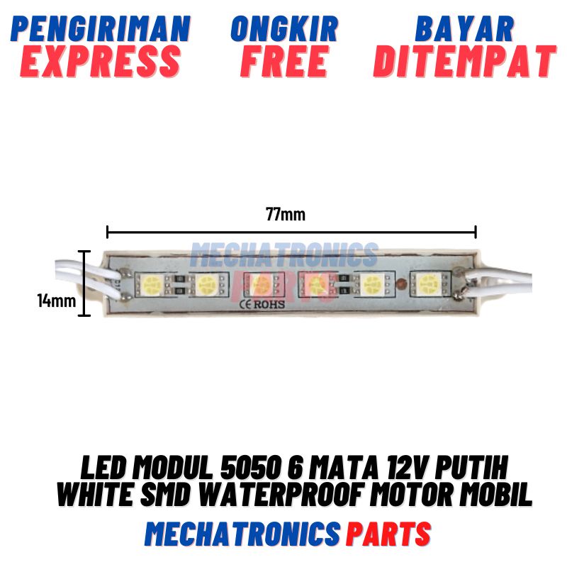 [6198] LED MODUL 5050 6 MATA 12V PUTIH WHITE SMD WATERPROOF 6 LED MOTOR MOBIL