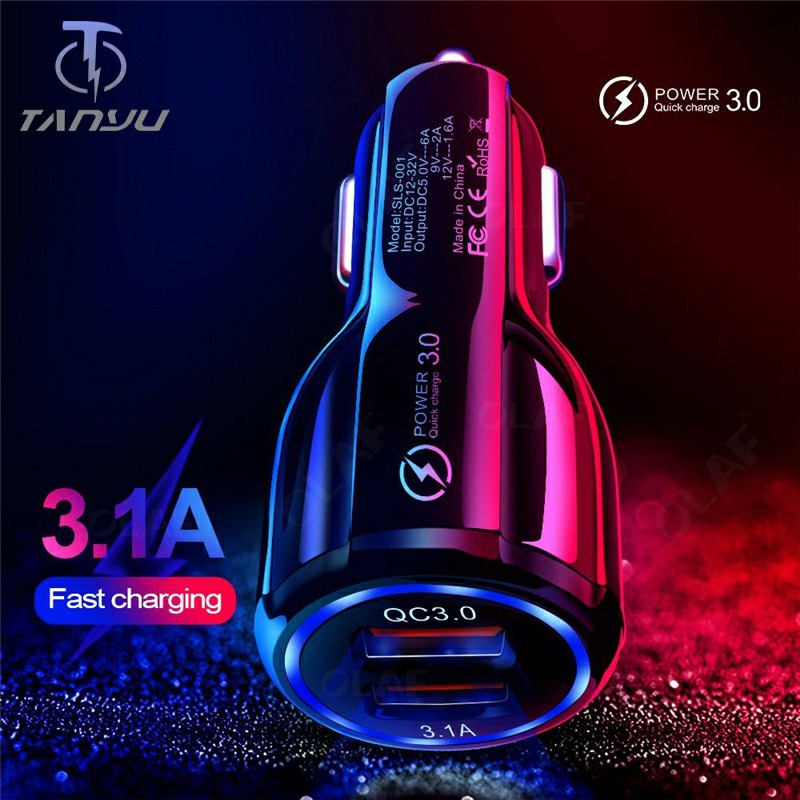 Car Charger Quick Charge 3.0 Dual USB Fast Charging for iPone Samsung Universal