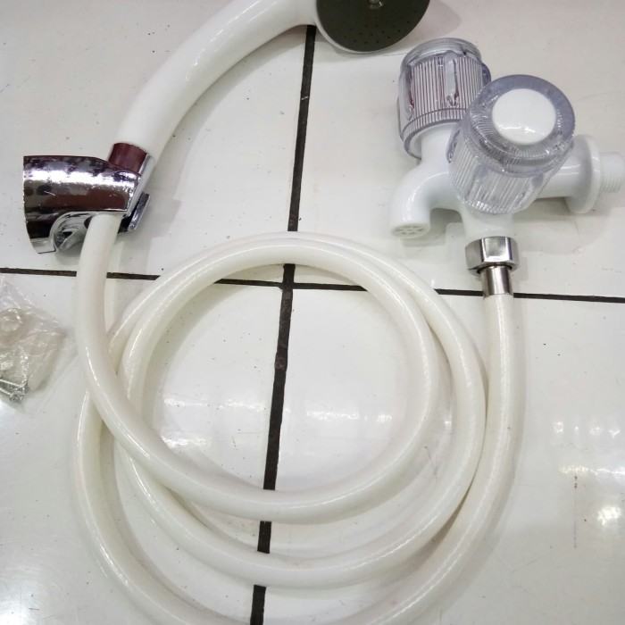 Jual Miliki hand shower kran cabang komplit putih white pvc bagus model