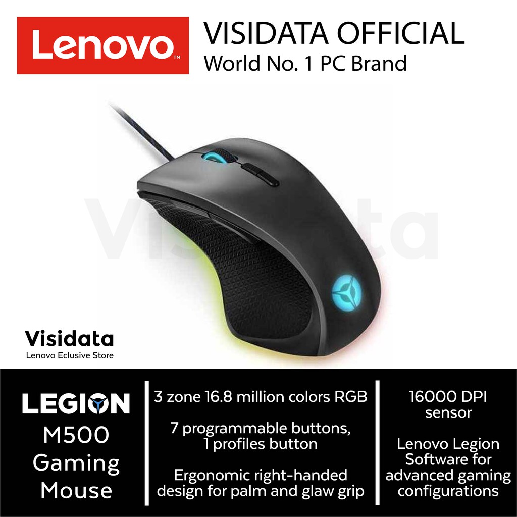 Lenovo Legion M500 RGB Gaming Wired Mouse GY50T26467 (USB 2.0, 1.8m, Ergonomic right-handed, 3 zone)