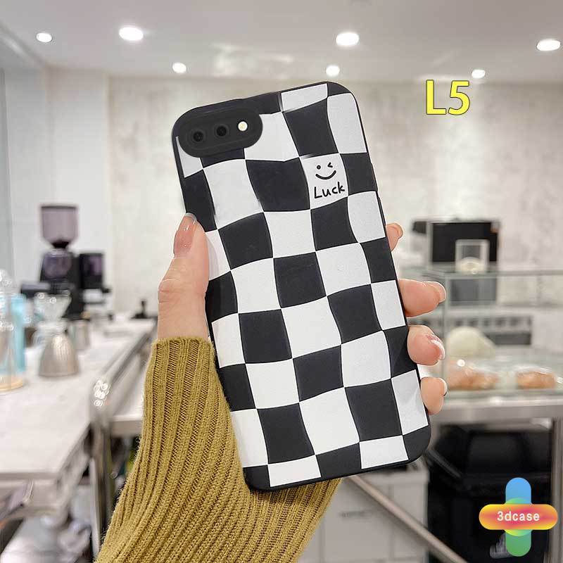 Casing OPPO A15 A54 A5S A3S A16 A95 A7 A5 A9 A31 A53 2020 A12 A1K A16K A54S Reno 4 5F 4F A74 A15S A52 A11K A92 A35 A11 A93 A32 A72 A94 A53S F17 PRO A16S A12S Angel Eyes Soft Case Chessboard Luck Smiley Phone Case