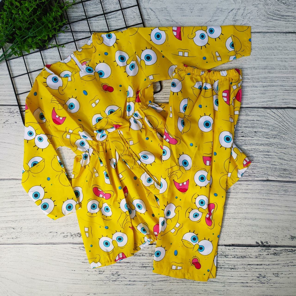 Setelan Set Baju Anak Perempuan Lengan Panjang Motif Lucu Setena Dress Anak Panjang Usia 3-7 tahun