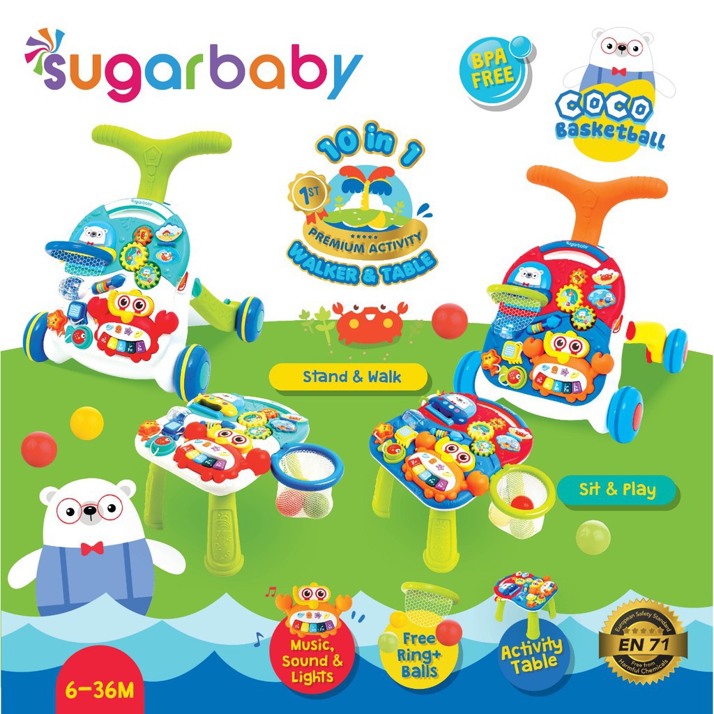 Sugar Baby 10 In 1 Premium Activity Walker and Table Coco Blue Merah Biru