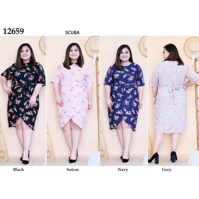 domdom Bayar COD DDC12659 Dress Jumbo bahan premium scuba import murah
