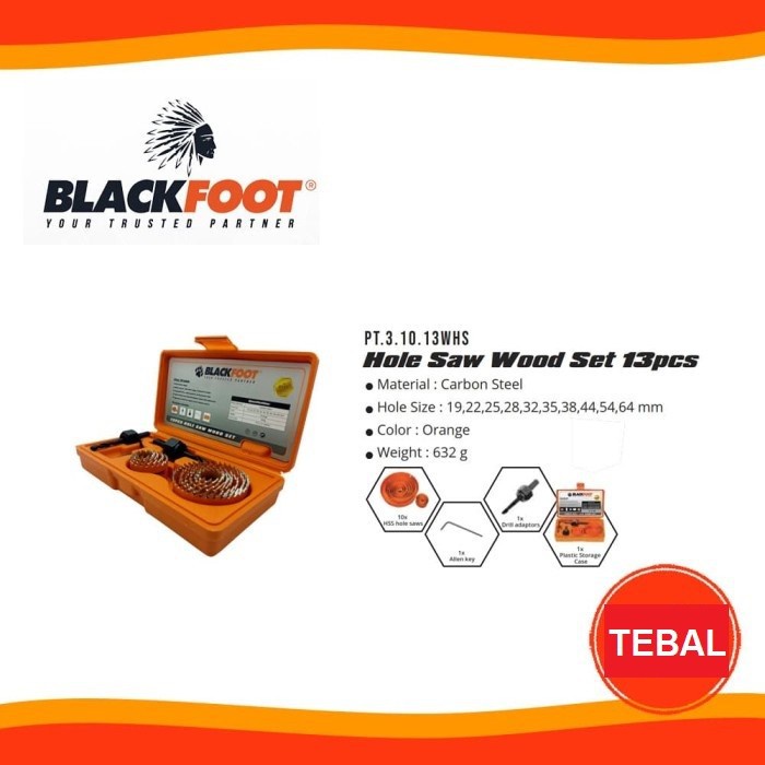 BLACKFOOT Hole Saw Holesaw Mata Bor Kayu Set 13 Pcs 19-64mm TEBAL