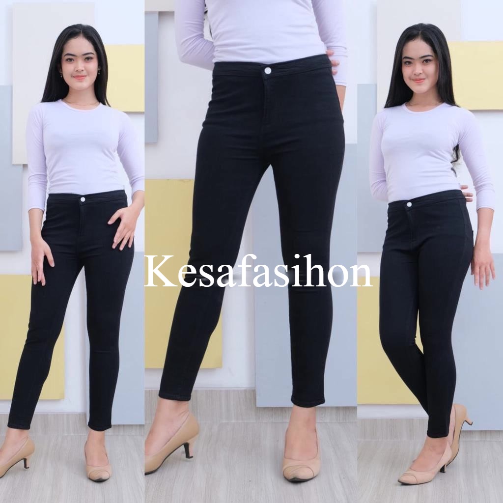 CELANA JEANS HIGH WAIST ONE BUTTON // CELANA JEANS HIGHWAIST KANCING SATU POLOS